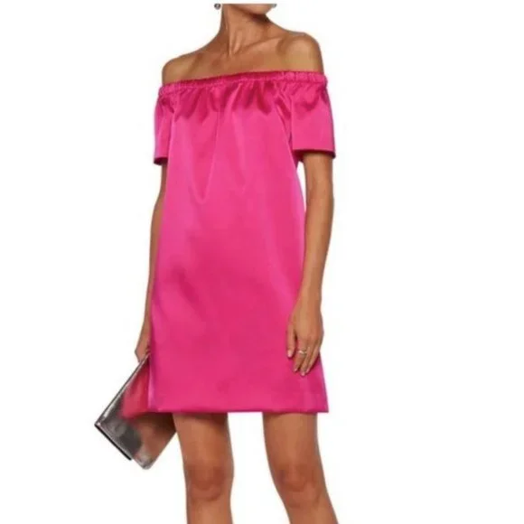 maje pink satin dress with ruffles Flowing satin dress Pink For Women
